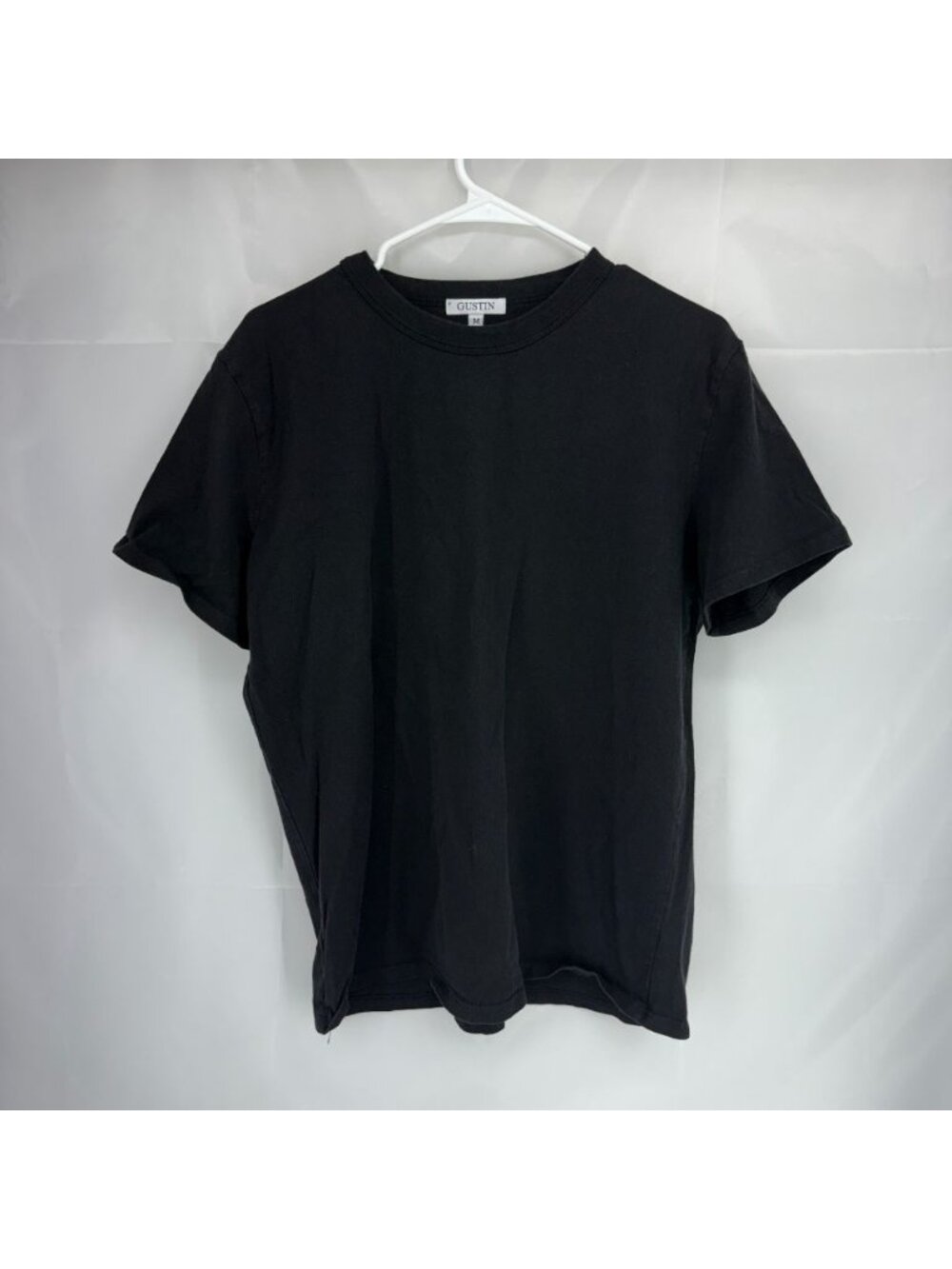 GUSTIN Men M Short Sleeve T Shirt Solid Black Crew Neck 100% Cotton Casual Top
